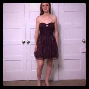 Purple formal dress w/ sequins and diamond brooch